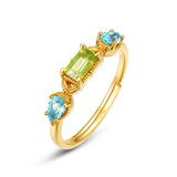 Bague Péridot Topaze Bleue – Argent Plaqué Or Ajustable - Biloria