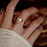 Bague Perle Blanche 9x9mm Argent Plaqué Or Ajustable - Biloria