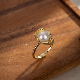 Bague Perle Blanche 9x9mm Argent Plaqué Or Ajustable - Biloria