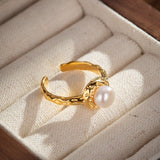 Bague Perle Eau Douce 7 mm - Argent Plaqué Or S925 Ajustable - Biloria