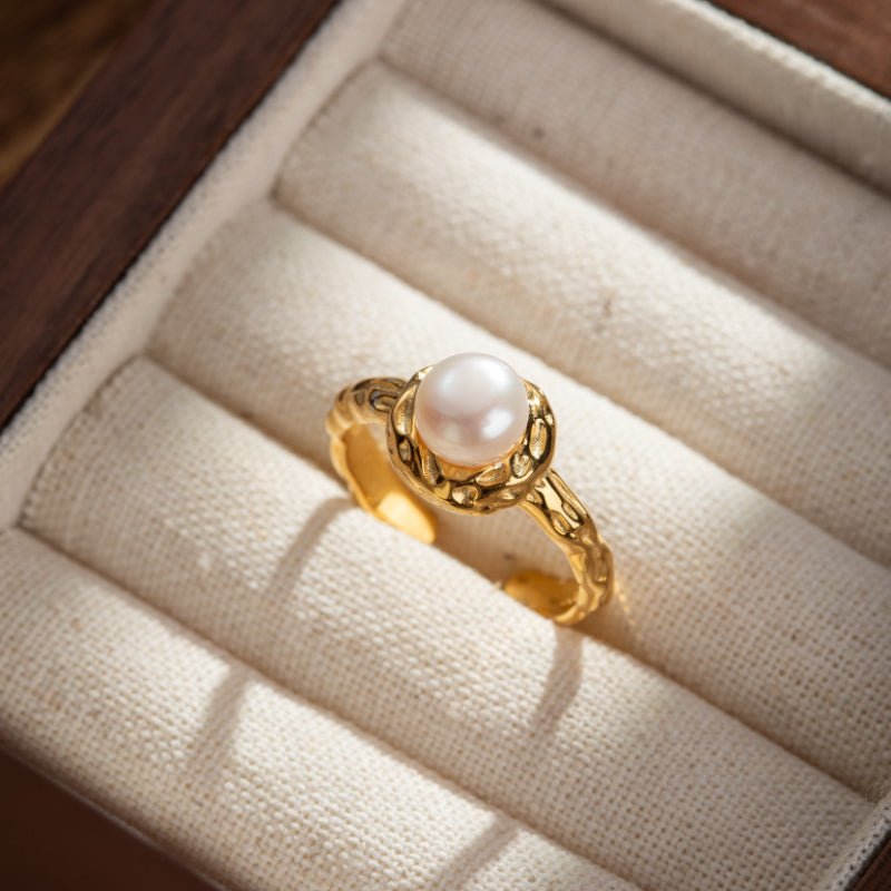 Bague Perle Eau Douce 7 mm - Argent Plaqué Or S925 Ajustable - Biloria