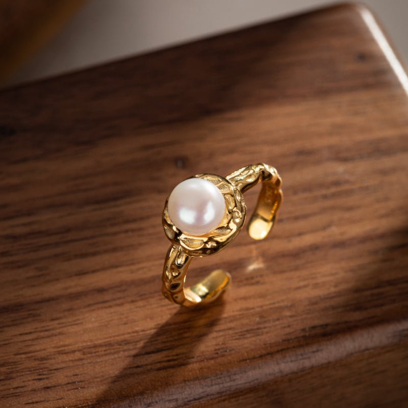 Bague Perle Eau Douce 7 mm - Argent Plaqué Or S925 Ajustable - Biloria