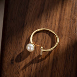 Bague Perle et Zircon Argent Plaqué Or Symbole Sagesse - Biloria