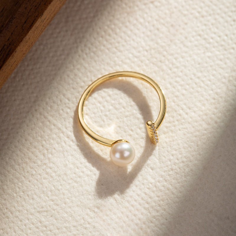 Bague Perle et Zircon Argent Plaqué Or Symbole Sagesse - Biloria