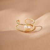Bague Perle Naturelle Torsadée Ajustable, Bijou Artisanal Fil Cuivre - Biloria