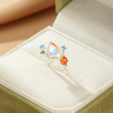 Bague Pierre de Lune ajustable argent cœur céleste zircons - Biloria
