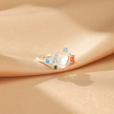 Bague Pierre de Lune ajustable argent cœur céleste zircons - Biloria