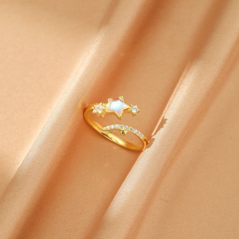 Bague Pierre de Lune Ajustable – Argent Plaqué Or - Biloria