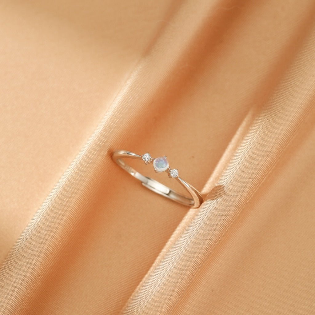 Bague Pierre de Lune ajustable Argent S925 zircons - Biloria