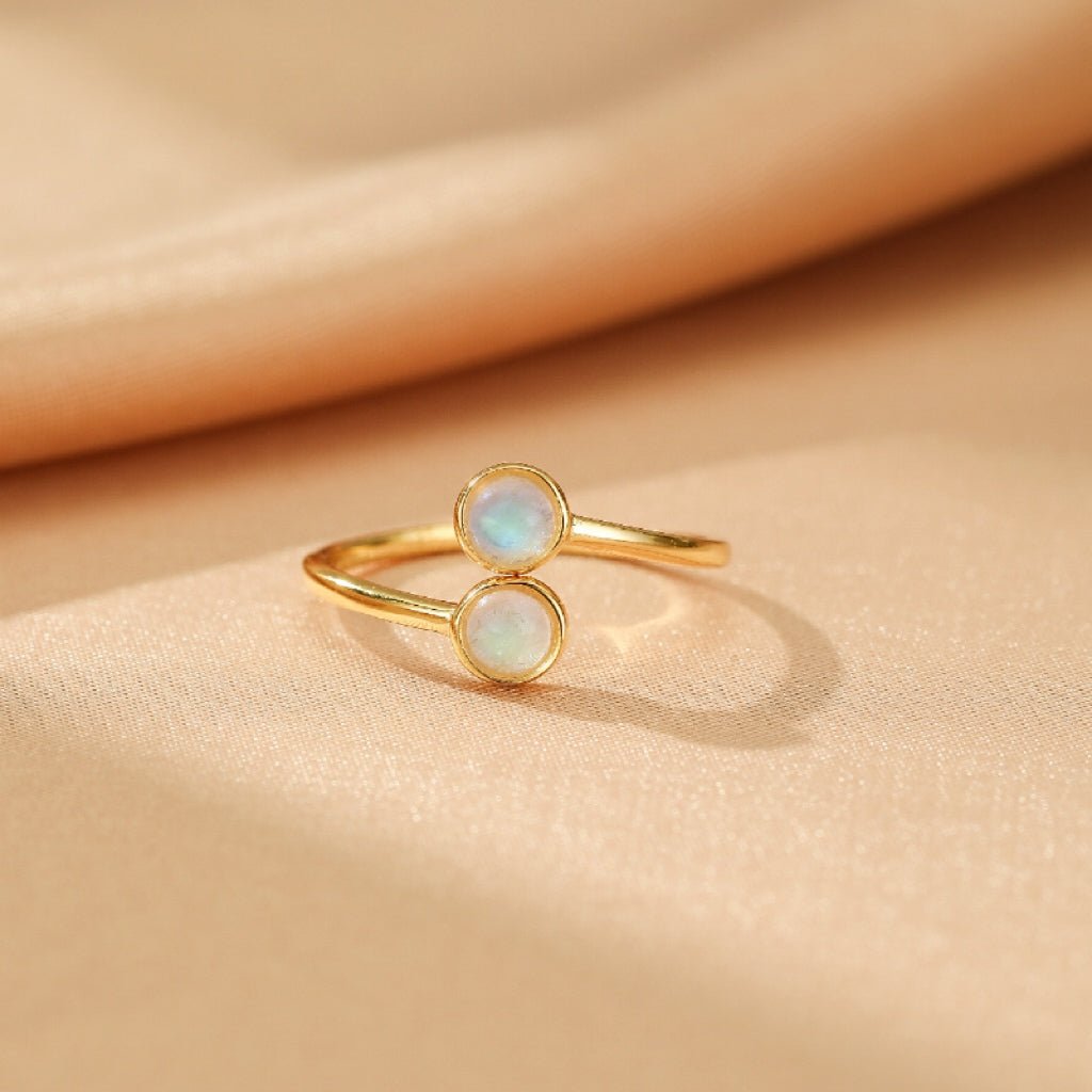 Bague Pierre de Lune Ajustable – Bijou Féminin Argent Plaqué Or - Biloria