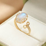 Bague Pierre de Lune Ajustable – Plaqué Or 14k, Vertus Intuitives - Biloria