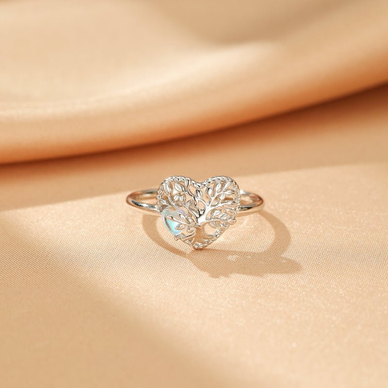 Bague Pierre de Lune Arbre de Vie ajustable Argent 925 - Biloria