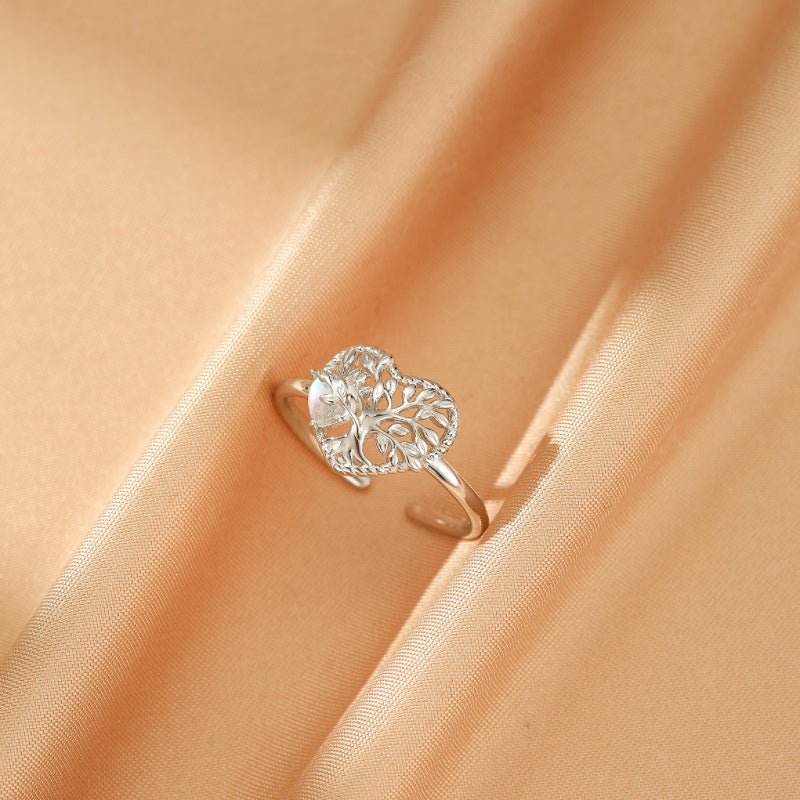Bague Pierre de Lune Arbre de Vie ajustable Argent 925 - Biloria