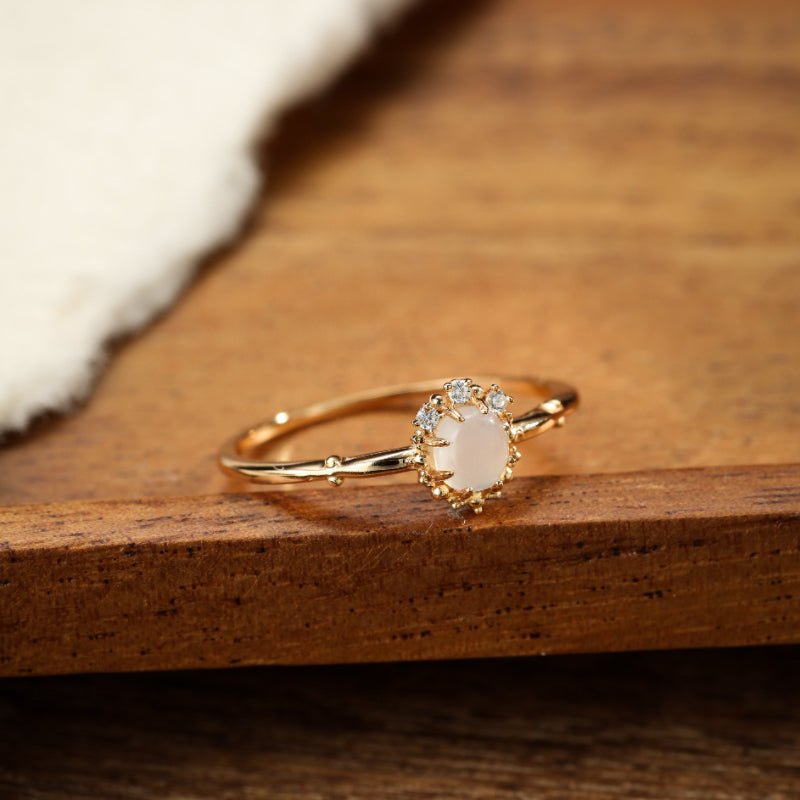 Bague Pierre de Lune Argent Plaqué Or avec Zircon - Biloria