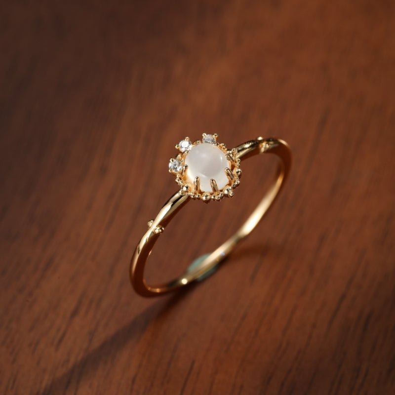 Bague Pierre de Lune Argent Plaqué Or avec Zircon - Biloria