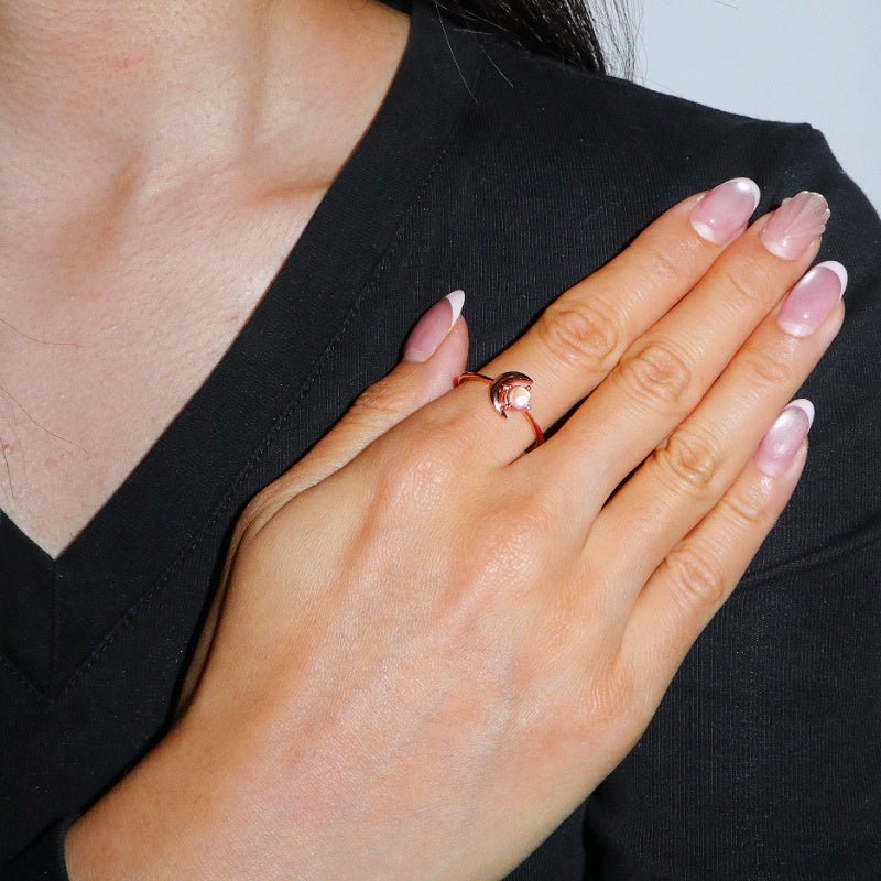 Bague Pierre de Lune Argent Plaqué Or - Bijou Ajustable - Biloria