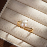 Bague Pierre de Lune Bambou Argent Plaqué Or Ajustable - Biloria