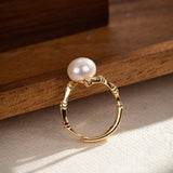 Bague Pierre de Lune Bambou Argent Plaqué Or Ajustable - Biloria