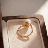 Bague Pierre de Lune Bambou Argent Plaqué Or Ajustable - Biloria