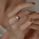 Bague Pierre de Lune Bambou Argent Plaqué Or Ajustable - Biloria