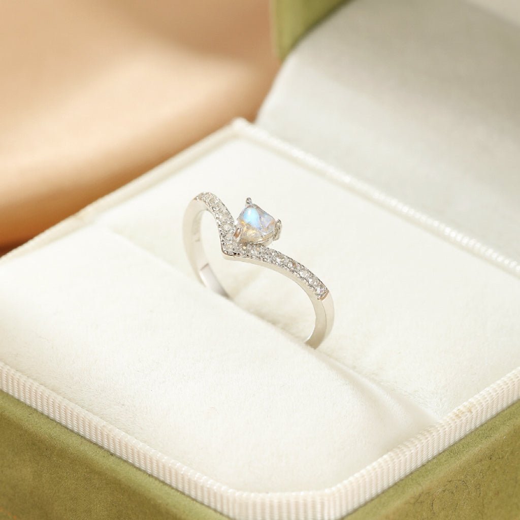 Bague Pierre de Lune Cœur Céleste Argent S925 Faite Main - Biloria