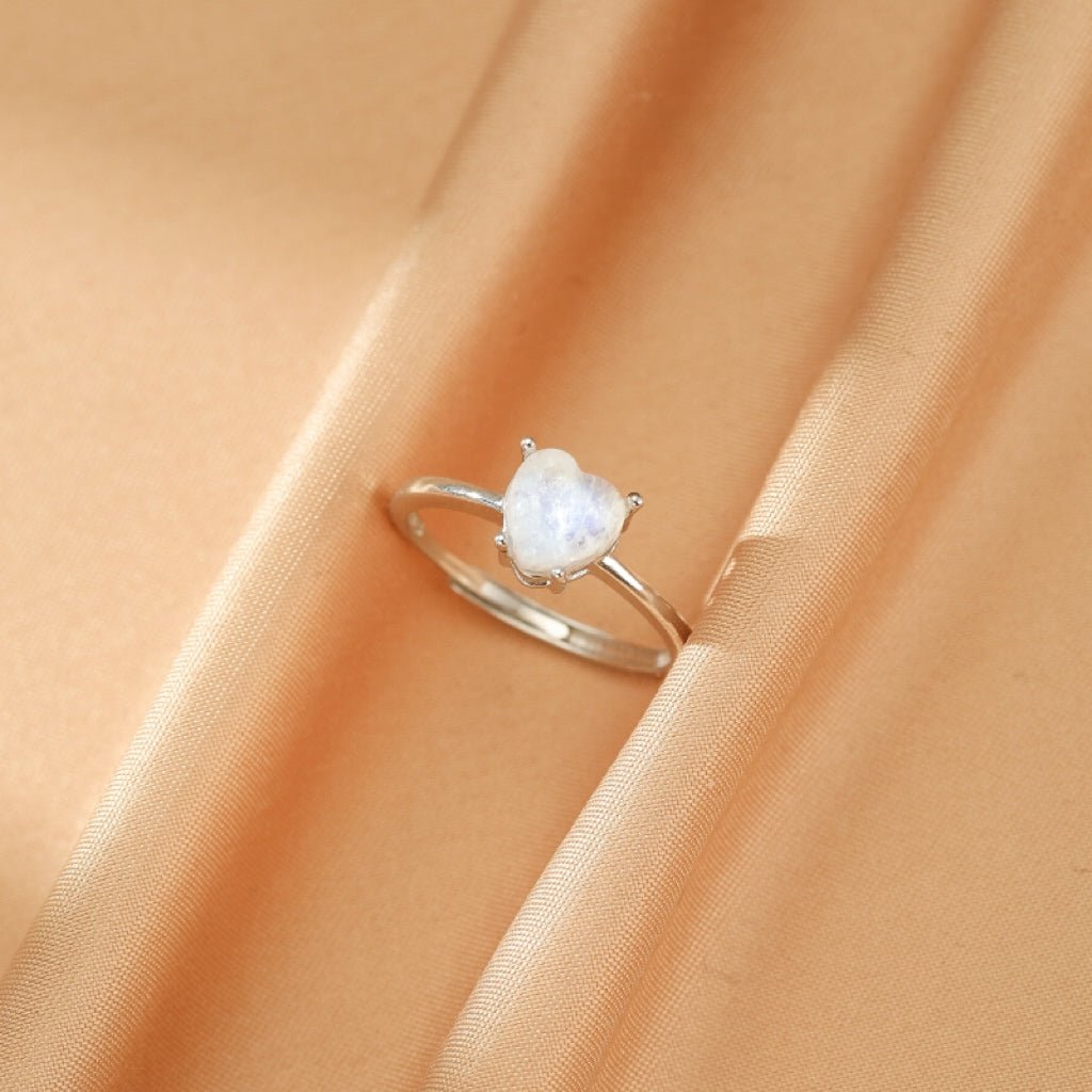 Bague Pierre de Lune Cœur Lunaire en Argent S925 Ajustable - Biloria