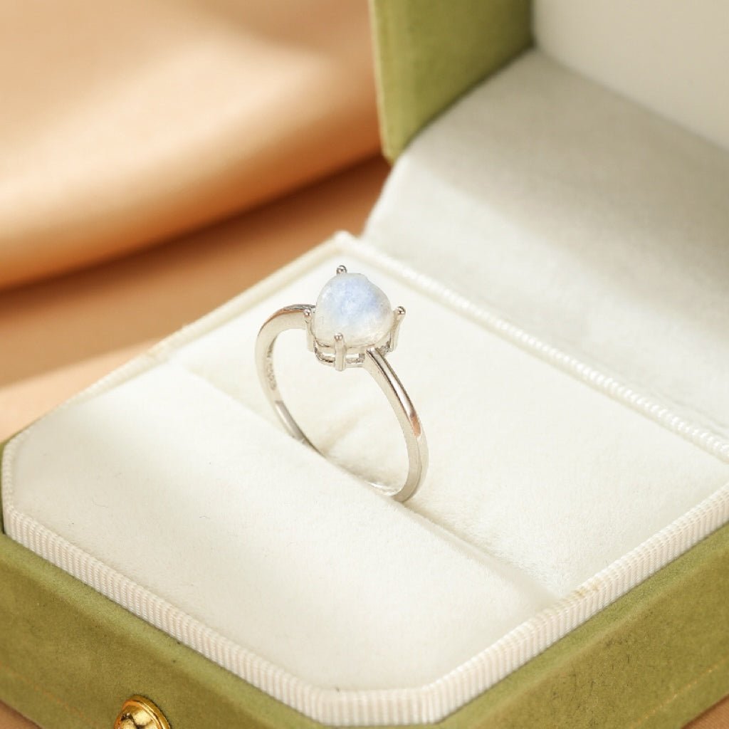 Bague Pierre de Lune Cœur Lunaire en Argent S925 – Bijou Ajustable - Biloria