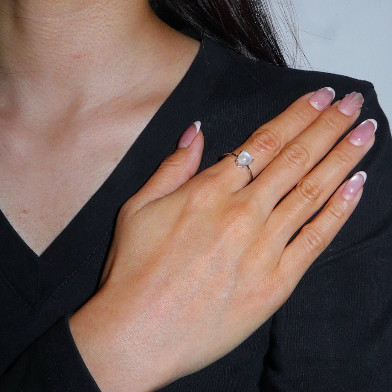 Bague Pierre de Lune Cœur Lunaire en Argent S925 – Bijou Ajustable - Biloria