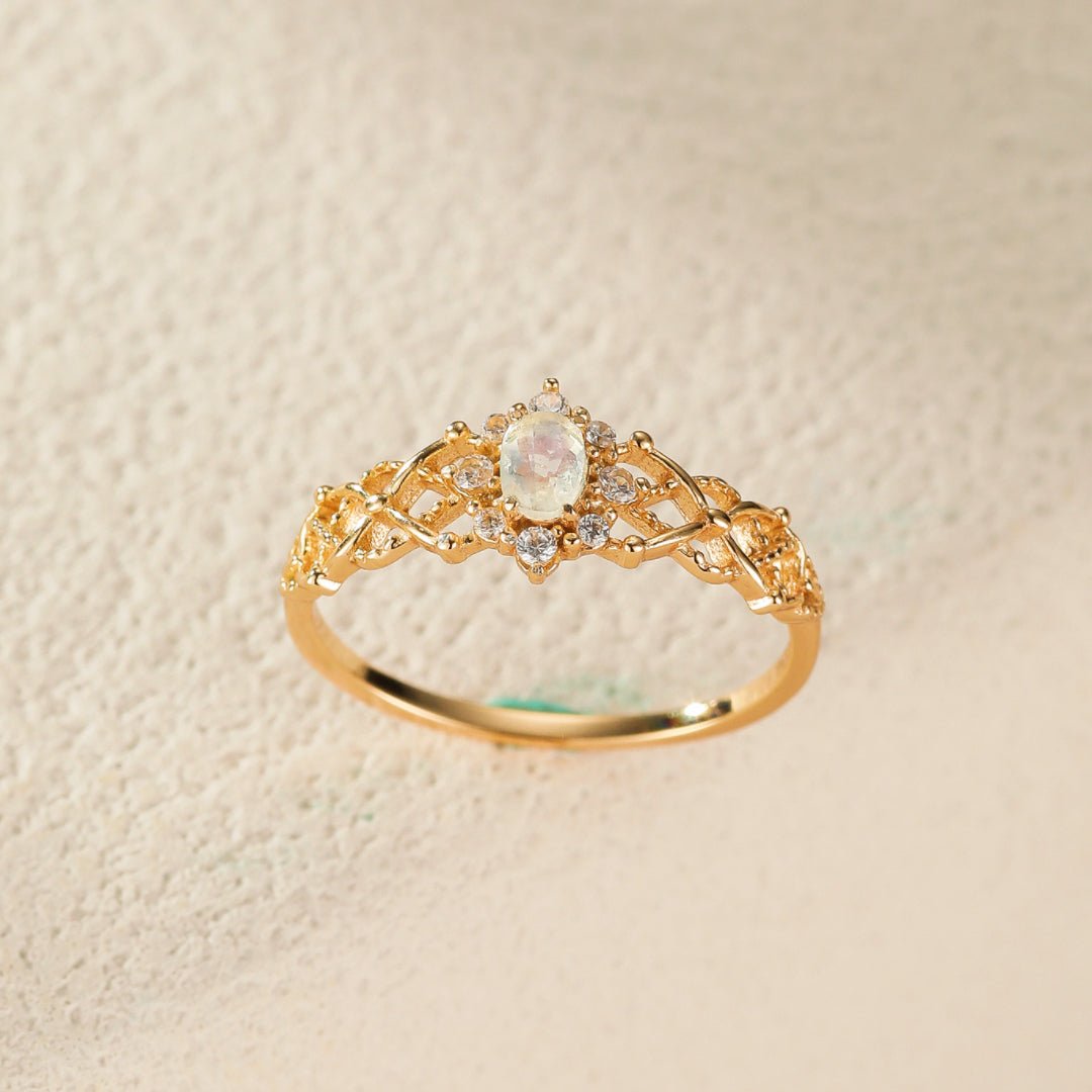 Bague Pierre de Lune Fleur de Lune Argent Plaqué Or - Biloria