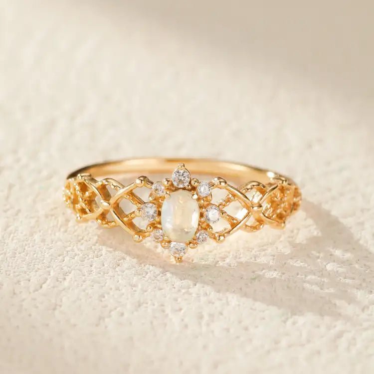 Bague Pierre de Lune Fleur de Lune Argent Plaqué Or - Biloria