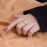 Bague Pierre de Lune Hexagone, Argent Plaqué Or et Zircon - Biloria