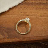 Bague Pierre de Lune Hexagone, Argent Plaqué Or et Zircon - Biloria