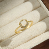 Bague Pierre de Lune Hexagone, Argent Plaqué Or et Zircon - Biloria
