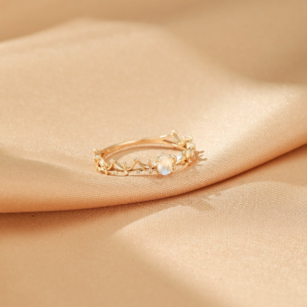 Bague Pierre de Lune Perle de Nuit Argent Plaqué Or pour Femme - Biloria