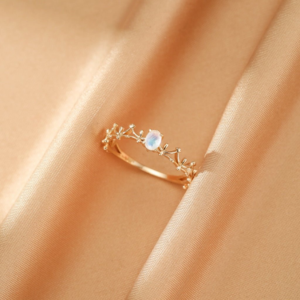 Bague Pierre de Lune Perle de Nuit Argent Plaqué Or pour Femme - Biloria