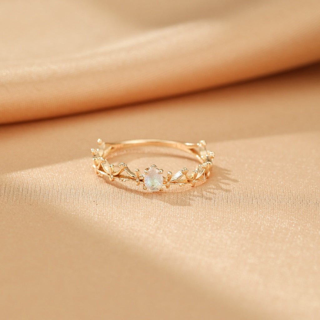Bague Pierre de Lune Perle de Nuit Argent Plaqué Or pour Femme - Biloria
