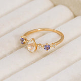Bague Pierre de Lune Tanzanite Zircon - Argent Plaqué Or - Biloria
