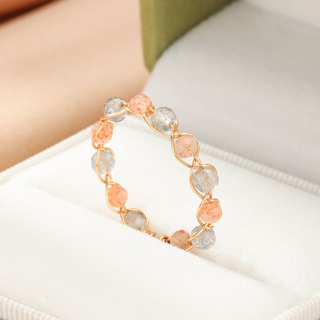 Bague Pierre de Soleil et Pierre de Lune en Laiton Doré - Biloria