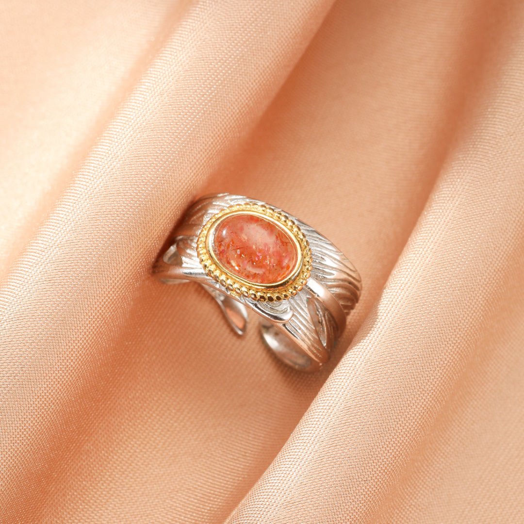 Bague Pierre de Soleil Plume Solaire Argent 925 - Biloria