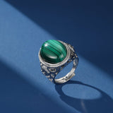 Bague Pierre Naturelle Malachite Œil de Tigre Argent 925 Ajustable - Biloria