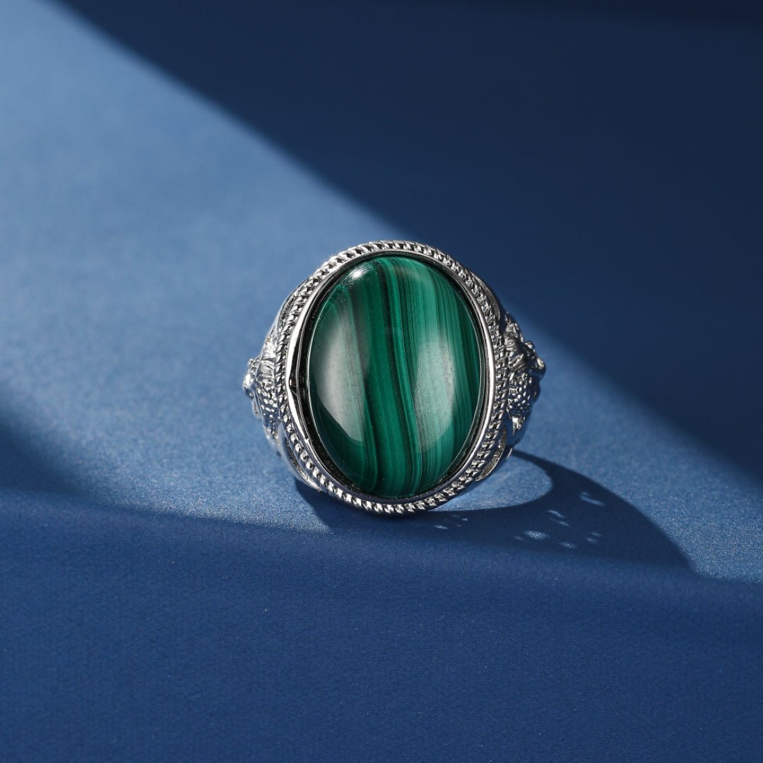 Bague Pierre Naturelle Malachite Œil de Tigre Argent 925 Ajustable - Biloria