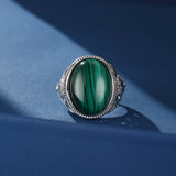 Bague Pierre Naturelle Malachite Œil de Tigre Argent 925 Ajustable - Biloria