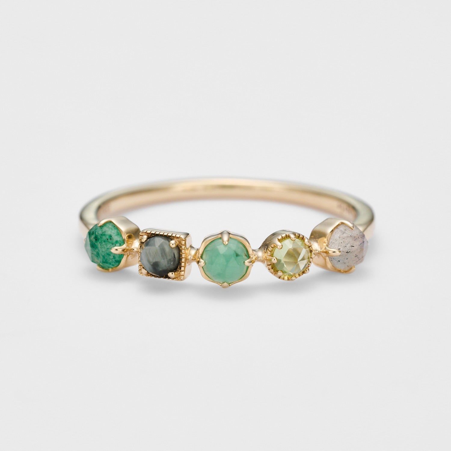 Bague pierres naturelles Labradorite Chrysoprase Péridot méditation - Biloria