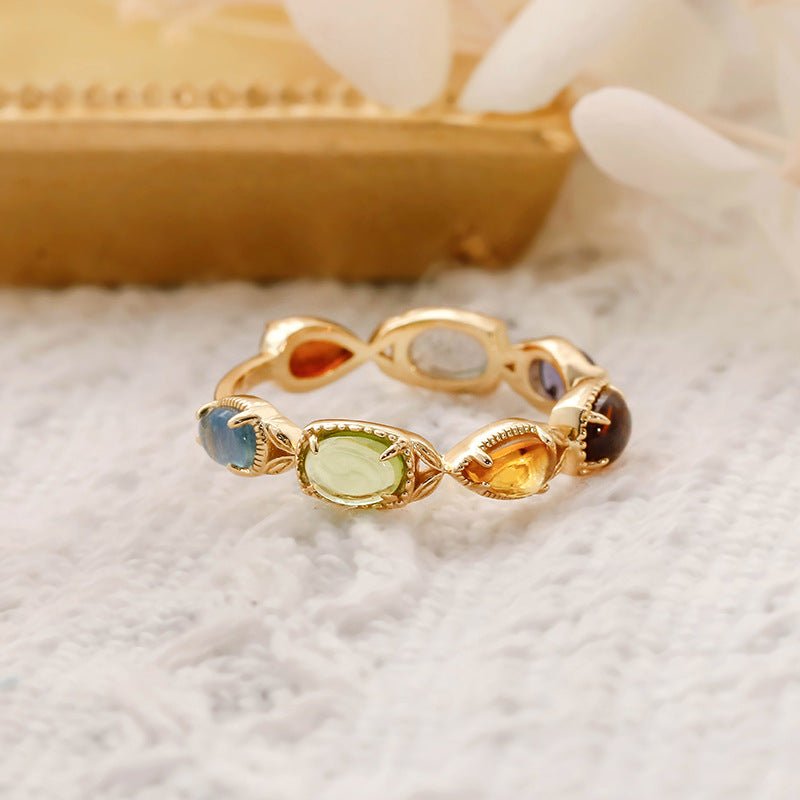 Bague pierres naturelles revitalisantes - argent plaqué or 14K - Biloria