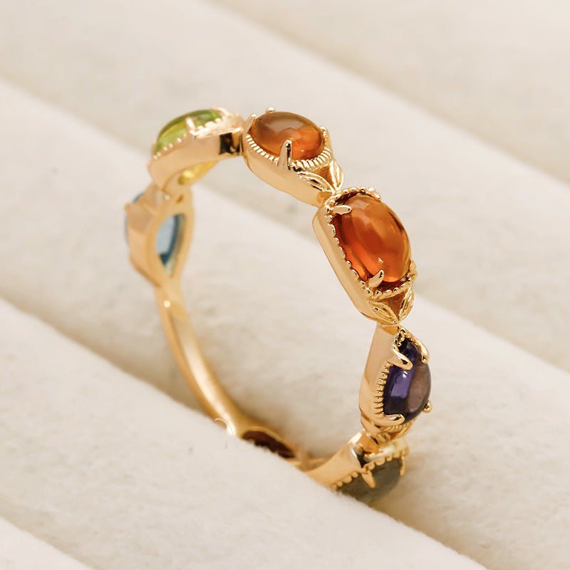 Bague pierres naturelles revitalisantes - argent plaqué or 14K - Biloria