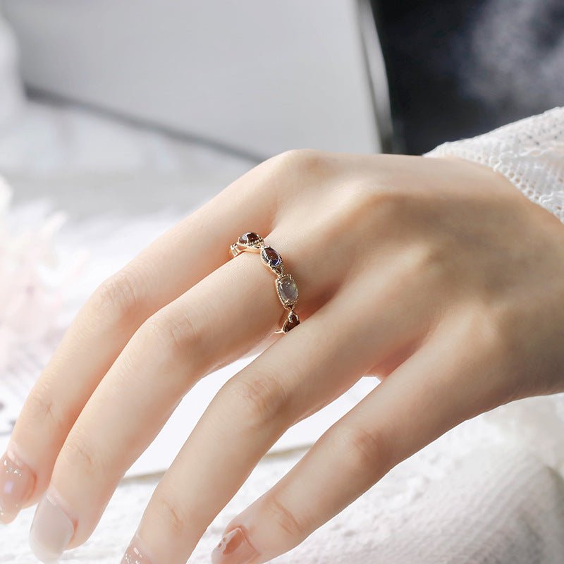 Bague pierres naturelles revitalisantes - argent plaqué or 14K - Biloria