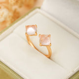 Bague Quartz Rose Ajustable Argent Plaqué Or – Pierre de l'Amour - Biloria