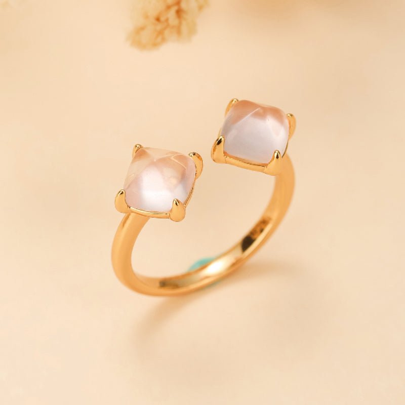 Bague Quartz Rose Ajustable Argent Plaqué Or – Pierre de l'Amour - Biloria