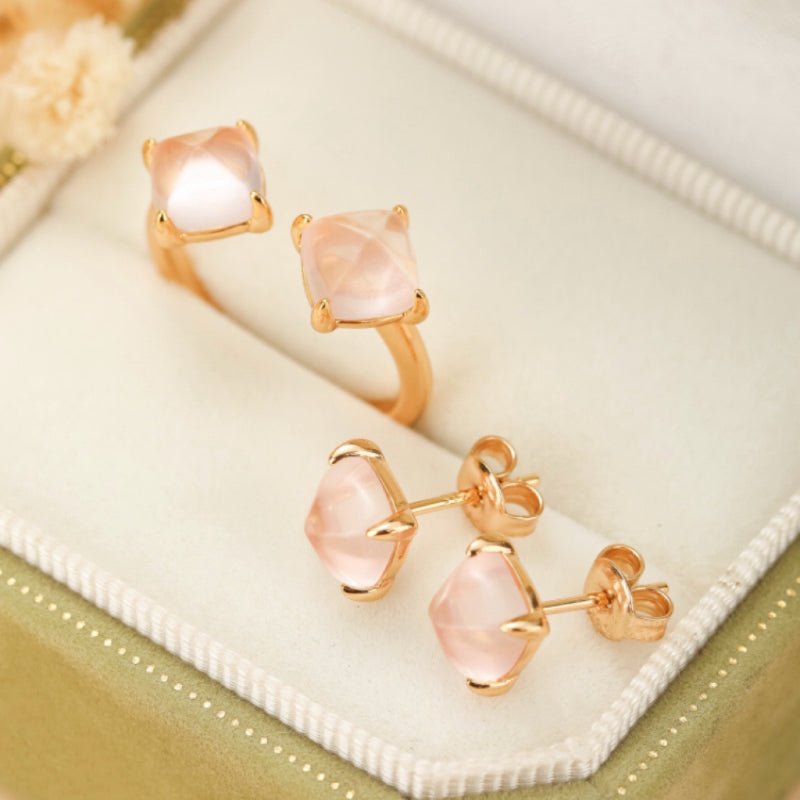 Bague Quartz Rose Ajustable Argent Plaqué Or – Pierre de l'Amour - Biloria