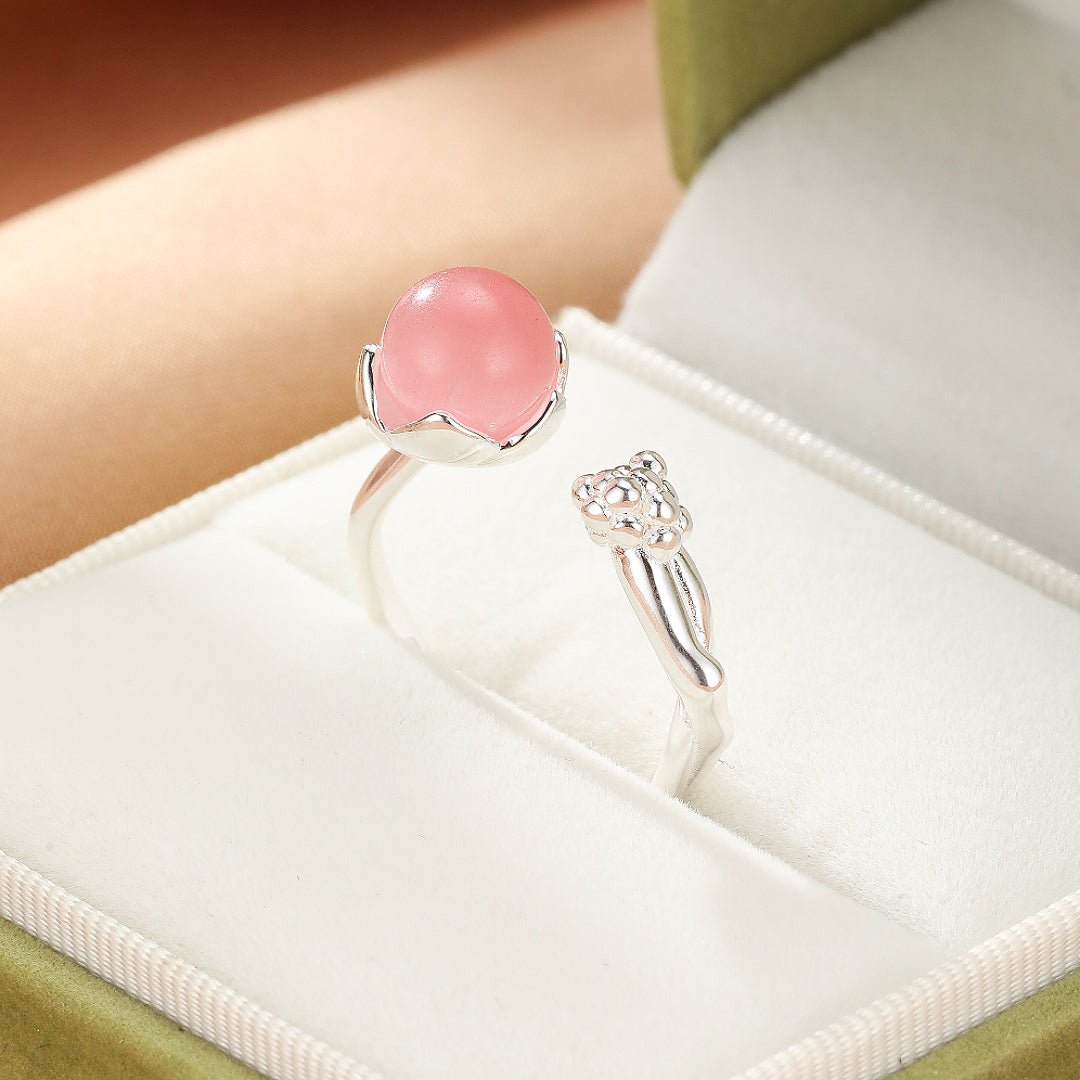 Bague Quartz Rose Ajustable en Argent 925 Bijou Fleur - Biloria